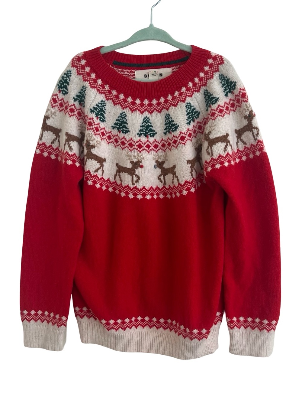 Mini Boden Fair Isle Sweater in Poppy Red Reindeer 8 -9Y